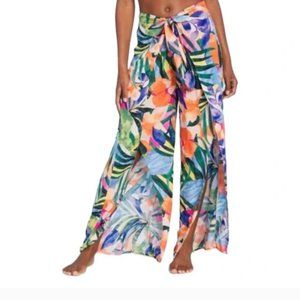Kona Sol Tropical Print Flowy Wrap Front Pant